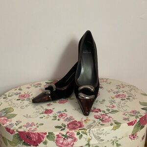Stuart Weitzman Black and Brown Heels with Silver Accents